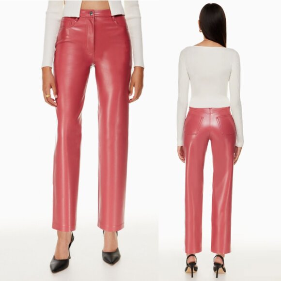 WILFRED ARITZIA The Melina Vegan Leather Straight Leg Pants in Rosy Red Size 0 - Picture 1 of 10